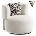 Modern Beige Upholstered Single Sofa With Rounded Arms And Black White Abstract Pillow