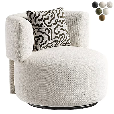 Modern Beige Upholstered Single Sofa With Rounded Arms And Black White Abstract Pillow 3d model