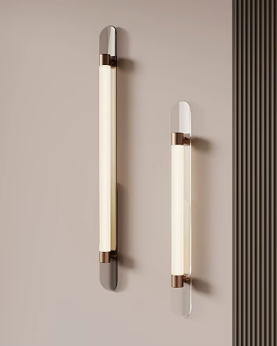 Modern Wall Lamps With Beige Glass Shade And Metal Base On Striped Accent Wall 3d model