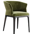 Modern Green Velvet Dining Chair With Curved Backrest And Black Metal Legs