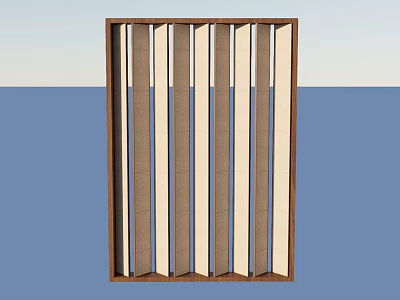 Wooden Component Featuring Vertical Slats And Brown Frame For Decorative Partition Screen 3d model