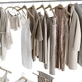 Stylish Neutral Tones Clothes Collection With Dresses T Shirts Coats Hats Bags And Suitcases