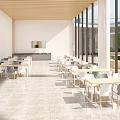 Modern Restaurant Dining Area With Large Windows Natural Light And Wooden Ceiling 3d model
