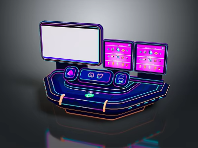 Futuristic Control Panel With Large Screen Multiple Displays And Neon Accents 3d model
