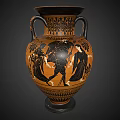 Ancient Greek Hand Painted Ceramic Amphora With Two Handles And Black Orange Figural Decorative Patterns