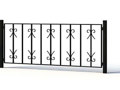 Black Iron Fence With Ornate Decorative Patterns And Vertical Bars 3d model