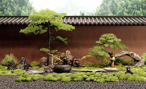 Courtyard Landscape Moss Micro Terrain Pine Plant Landscaping Stone Garden Light 3d model