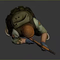 Tactical Game Character With Orange Beanie Sunglasses Green Backpack Tactical Vest Green Pants And Rifle