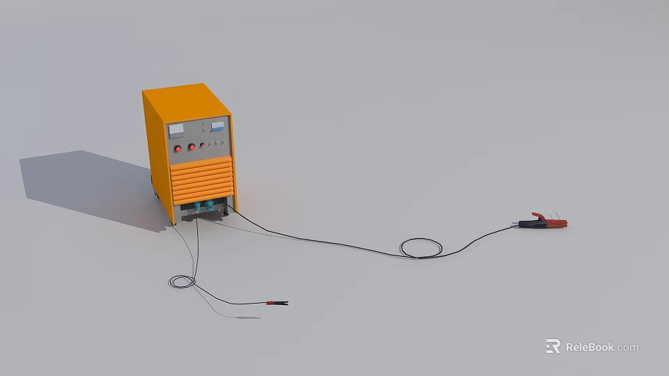 Yellow Electric Industrial Welding Machine With Control Panel Cables And Clamps 3d model