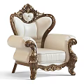 European Style Single Sofa With Gold Carvings And White Leather Upholstery