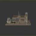 Detailed Gothic Architectural Model Featuring Spires Towers Stained Glass Windows And Greenery