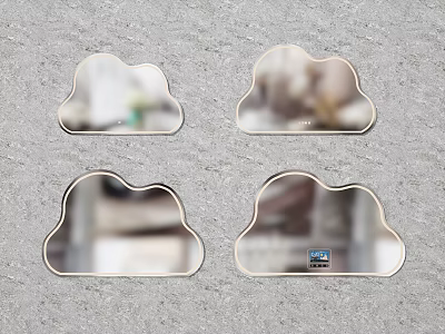 Four Cloud Shaped Mirrors Hanging On Gray Wall For Home Decoration 3d model