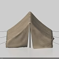 Beige Triangular Top Tent With Ropes And Wooden Stakes For Camping Use