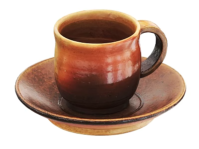 Ceramic Teacup With Saucer Brown Yellow Gradient Glossy Finish Handcrafted Design 3d model