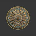 Traditional Circular Decoration In Yellow Blue With Intricate Geometric Patterns And Floral Designs