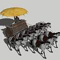 Decorative Garden Ornament Chariot Model With White Horses And Yellow Canopy