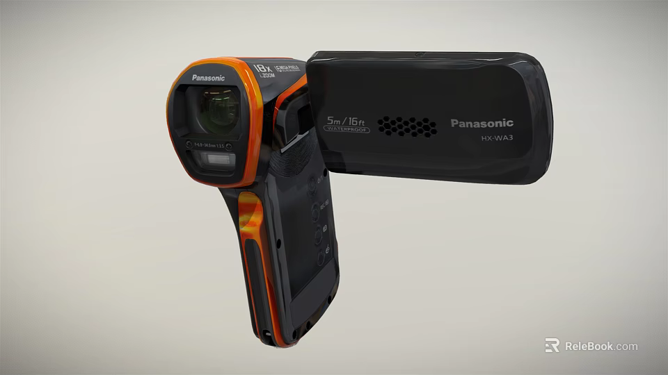 Panasonic Handheld Digital Camera With Ergonomic Design And Orange Accents For Portable Video Recording 3d model 