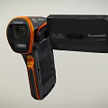 Panasonic Handheld Digital Camera With Ergonomic Design And Orange Accents For Portable Video Recording