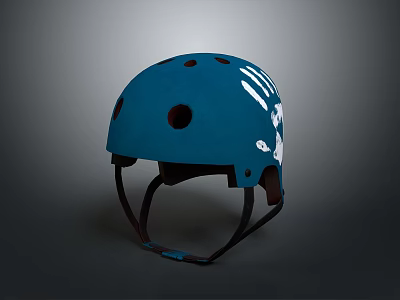 Blue Ventilated Sports Safety Helmet With White Graphic Design For Skateboarding And Cycling 3d model