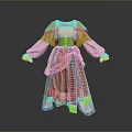 Medieval Style Light Green Pink Dress With Brown Corset Flowy Sleeves And Layered Skirt