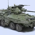Military Weapon Armored Vehicle with Mounted Cannon Machine Gun and Multiple Green Wheels