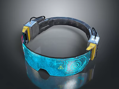 Blue Jewelry Headpiece with Yellow Accents and Glowing Geometric Patterns in Futuristic Design 3d model