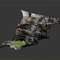 Detailed Rock Layer Scene Construction With Blue Water Gravel And Green Plants