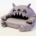 Gray Monster Shaped Round Bed With Cute Claws Horns And Soft Mattress