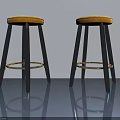 Modern Bar Stools With Yellow Cushioned Seats Navy Blue Legs And Metal Ring Footrest