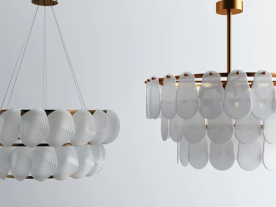 Elegant Modern Chandelier Featuring White Glass Shades And Gold Metal Frame Design 3d model