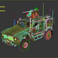 Camouflaged Military Vehicle With Roof Mounted Weapon Armored Body And Antennas