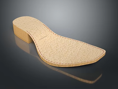 Beige Curved High Heel Shoe Sole Featuring Leather Texture And Red Stitching 3d model