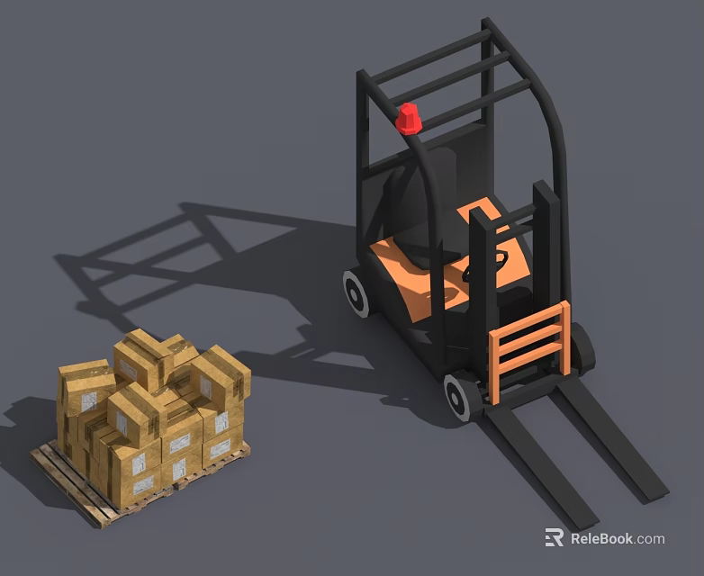 Industrial Forklift Equipment Handling Cardboard Boxes On Wooden Pallet In Warehouse 3d model 