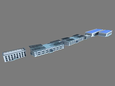 Industrial Factory Complex With Connected Buildings Long Layout And Blue Roof Design 3d model