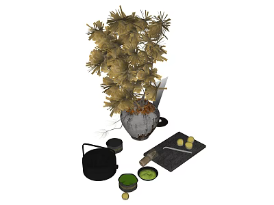 Decorative Ornament Set With Dried Palm Leaves Ceramic Vase Decorative Tray And Lemon Ornaments 3d model