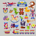 Assorted Children's Toy Silhouettes With Airplane Piano Bear Dinosaur Blocks And Train