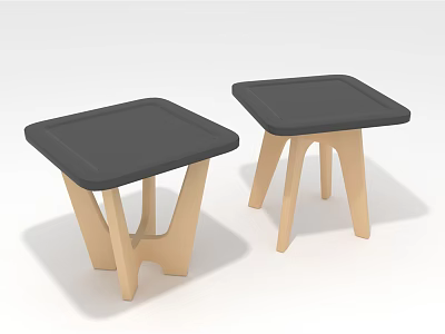 Two Modern Stools With Black Seats And Light Wooden Legs Minimalist Design 3d model