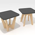 Two Modern Stools With Black Seats And Light Wooden Legs Minimalist Design