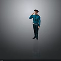 Uniformed Man Saluting In Blue Uniform With Hat Standing In Formal Front View