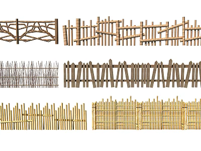 Various Types Of Garden Fences With Wooden Bamboo And Woven Designs 3d model