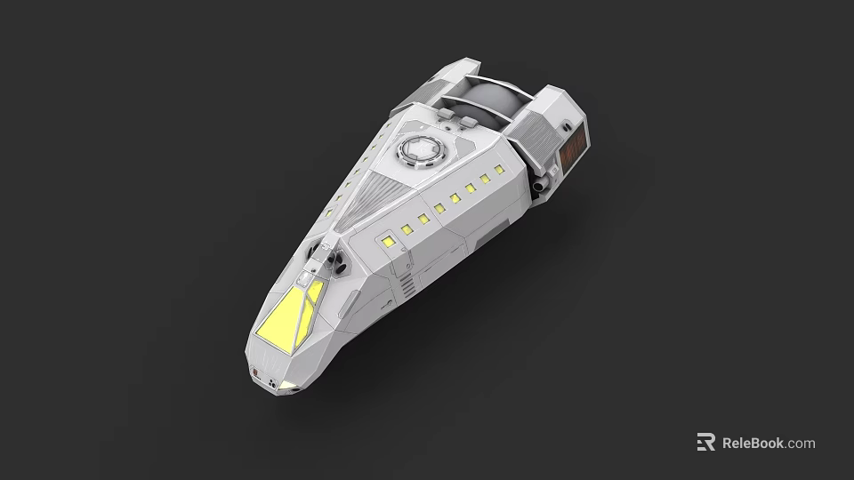 Futuristic Silver Spacecraft 3D Model With Yellow Accent Lights And Streamlined Design 3d model 