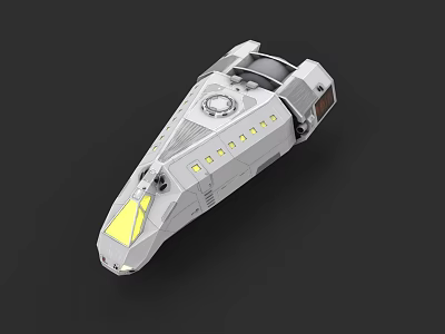 Futuristic Silver Spacecraft 3D Model With Yellow Accent Lights And Streamlined Design 3d model