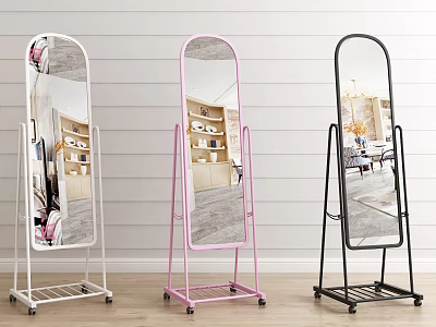 Full Length Floor Standing Mirrors with Wheeled Stands in White Pink Black for Home Decor 3d model
