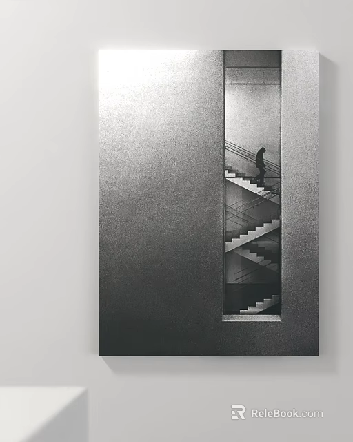 Modern Spiral Staircase With Person Walking Up In Minimalist Black And White Design 3d model 