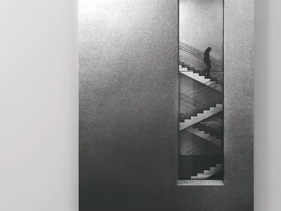 Modern Spiral Staircase With Person Walking Up In Minimalist Black And White Design 3d model