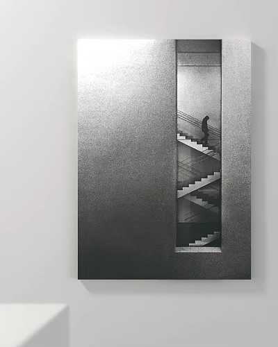 Modern Spiral Staircase With Person Walking Up In Minimalist Black And White Design 3d model
