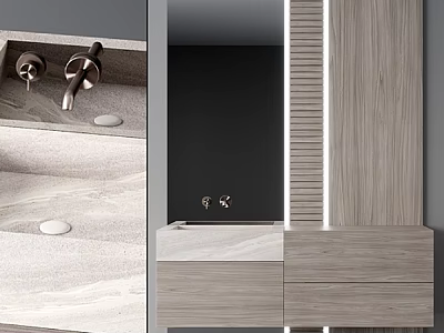 Modern Wooden Bathroom Vanity With Countertop Faucet Mirror And Storage Drawers 3d model