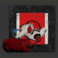 Game Movie Character in White Outfit Red Hat with Red Bomb and Blue Effects