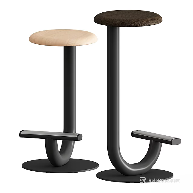 Modern Bar Stools With Light Wooden Seats And Black Metal Frames Featuring Footrests 3d model 