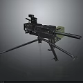 Military Machine Gun With Tripod Stand Optical Sight And Ammunition Box